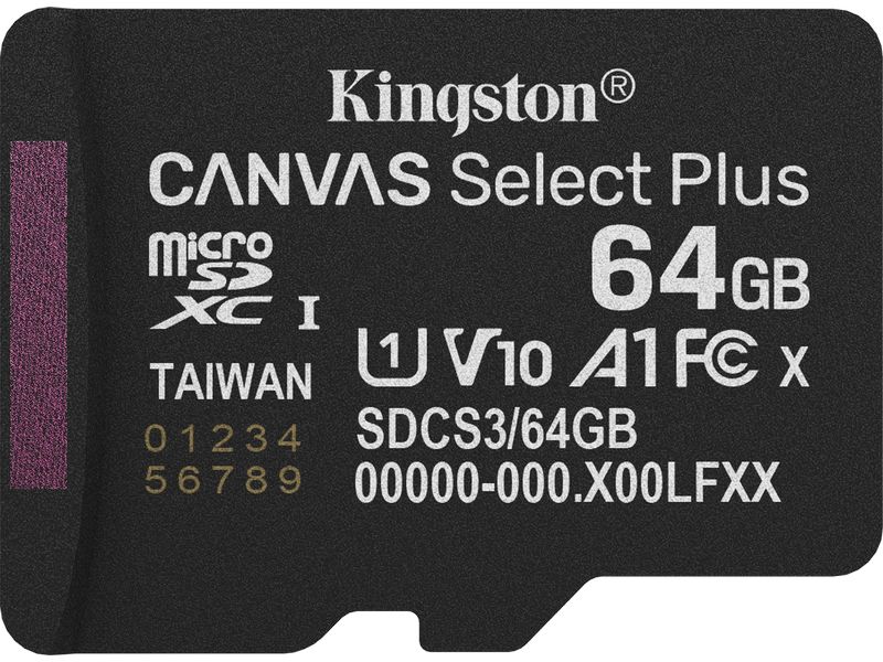 Kingston microSDXC-Karte Canvas Select Plus Gen3 64 GB Robuste microSDXC-Karte für Full-HD-Aufnahmen mit Speicherkartenadapter