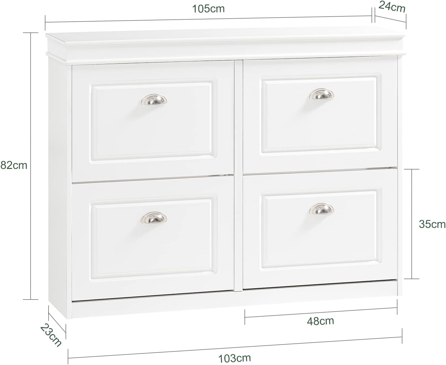 SoBuy Schuhschrank mit 4 Klappen - Schmaler Schuhkipper mit 8 Ablagen, Verstellbares Schuhregal für Diele, Flur & Eingangsbereich - Flurschrank mit Kippsicherung 105x82x24cm Weiß FSR79-W