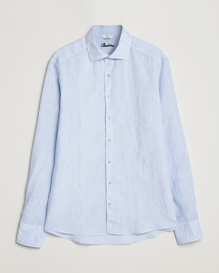 Stenströms Slimline Cut Away Linen Shirt Light Blue