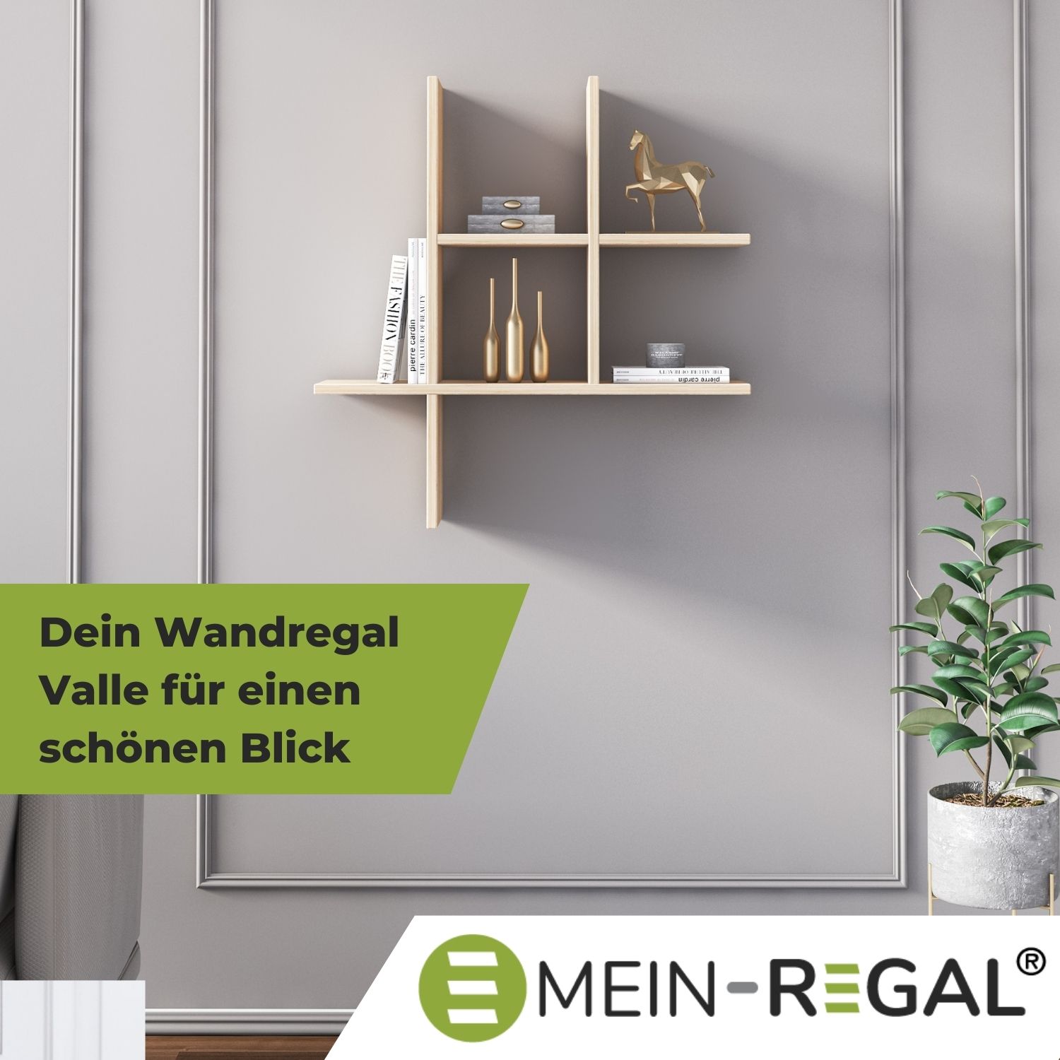 Mein-Regal Wandregal VALLE 75x22x78cm MDF Holz bis zu 5 Fächer natur