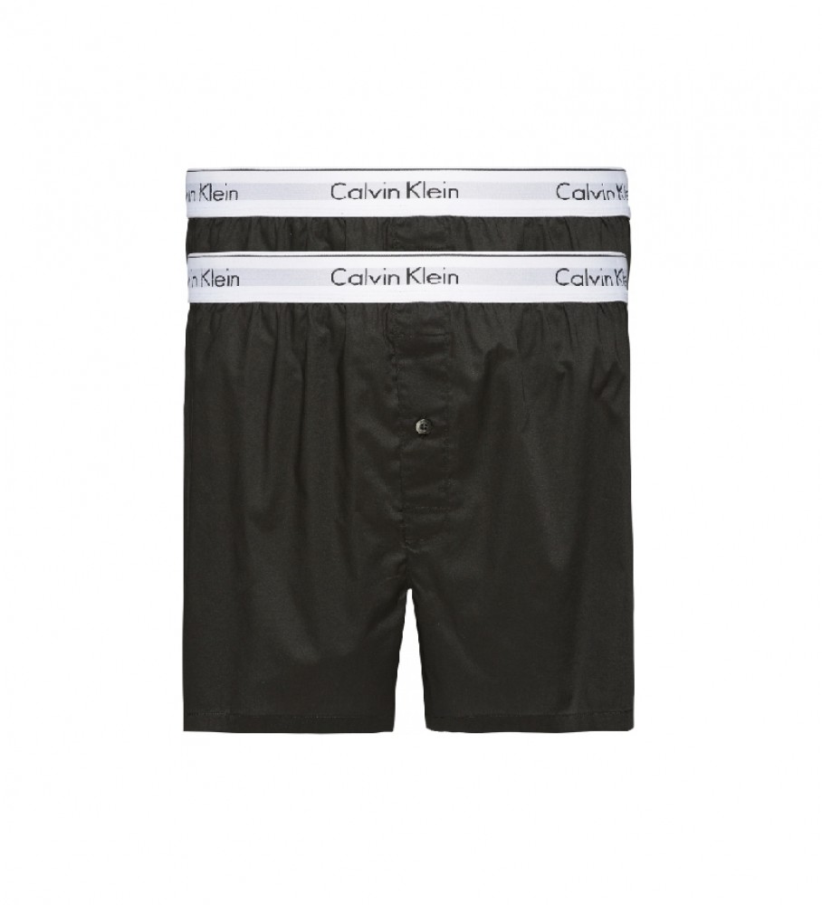 Cuecas boxer Calvin Klein Slim Modern de algodão, pacote com 2 unidades, pretas.