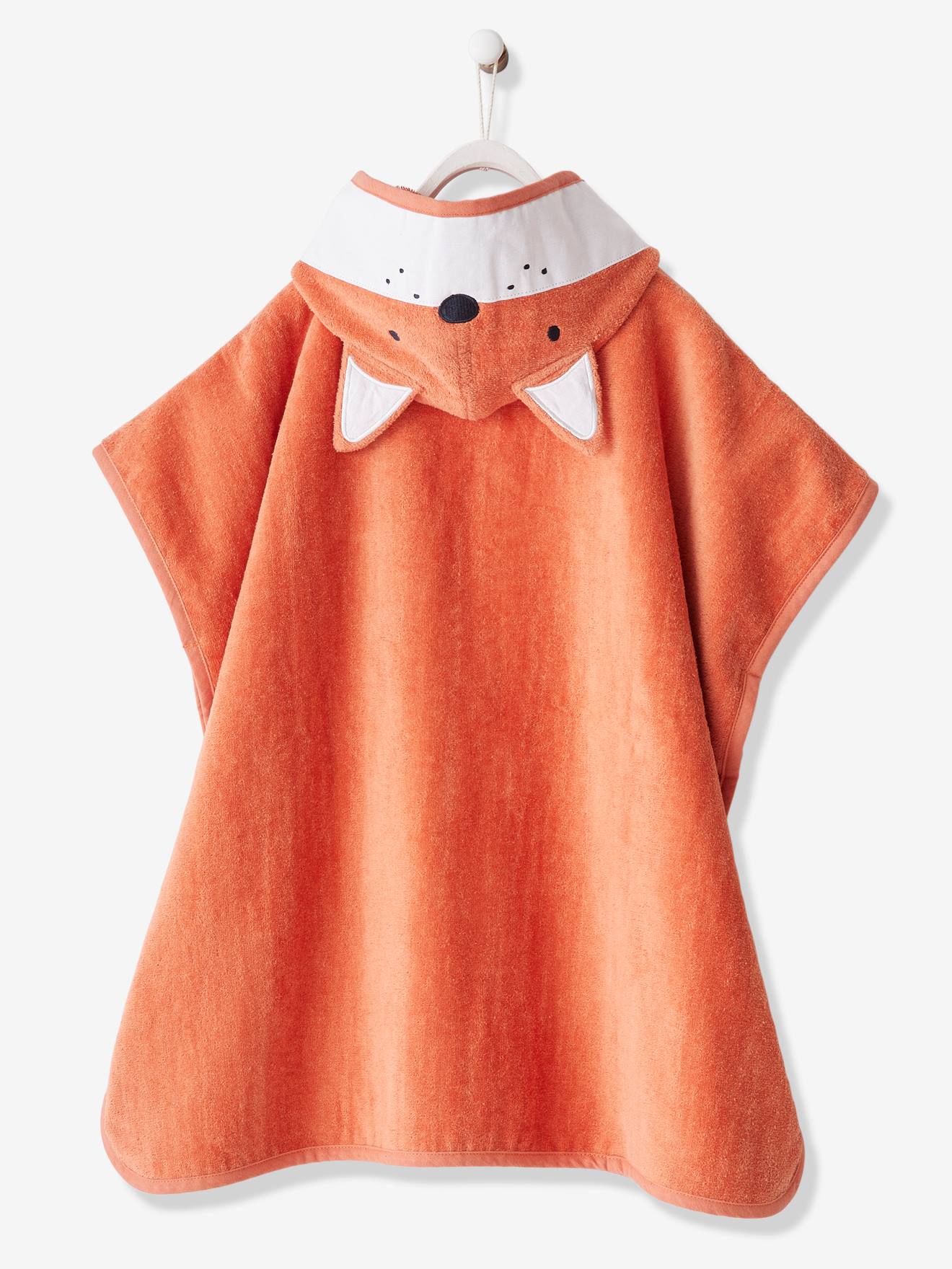 Poncho de banho personalizável, raposa laranja tamanho médio, liso com estampas.
