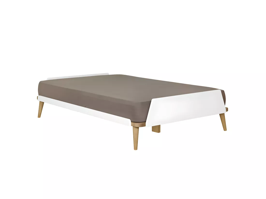 Lit 120x190 cm bois massif blanc et bois KARL