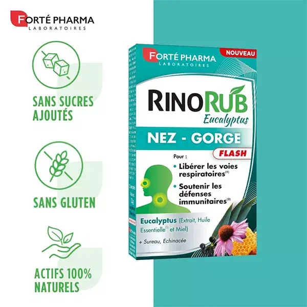 Forté Pharma RinoRub Resfriado, Nariz, Tosse, Garganta Eucalipto 15 comprimidos