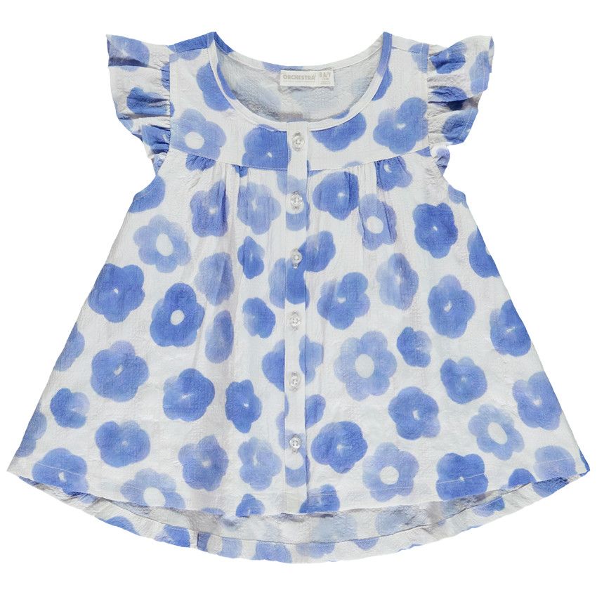 Tunique manches courtes imprimé fleurs aquarelle pour fille - Blanc
