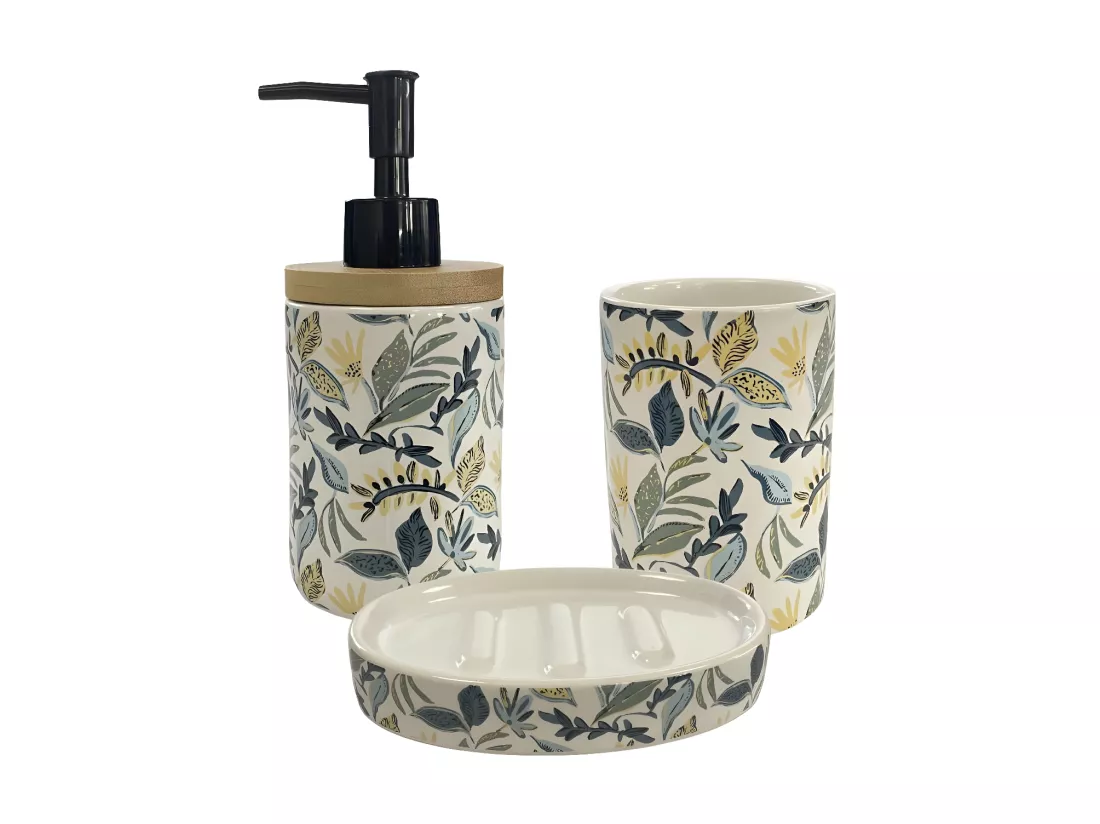Set de salle de bain 3 pièces en céramique bleu