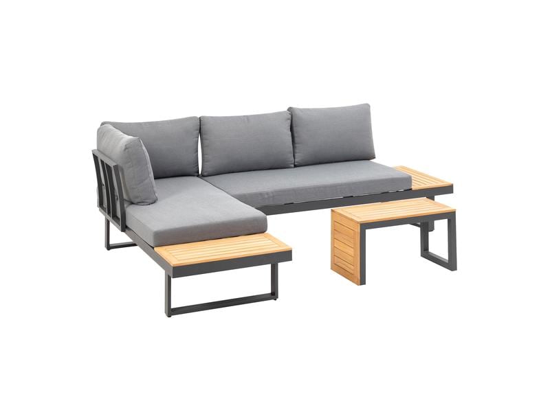 COCON Loungeset Ascona, Anthrazit, 4 Sitzplätze Zwei Sofas und ein Beistelltisch für Garten, Terrasse oder Balkon