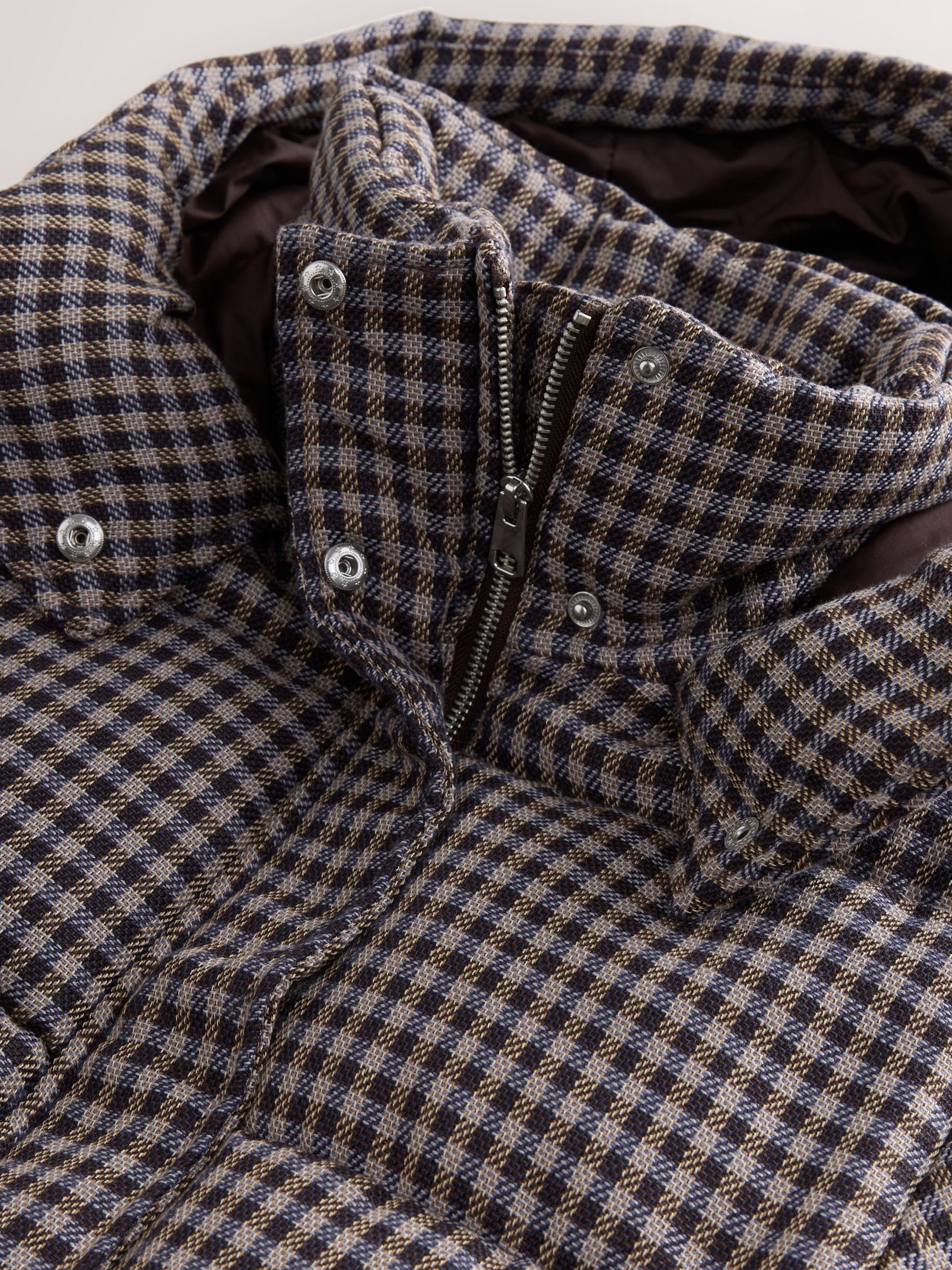 Chocoladebruin - Long Padded Check Coat