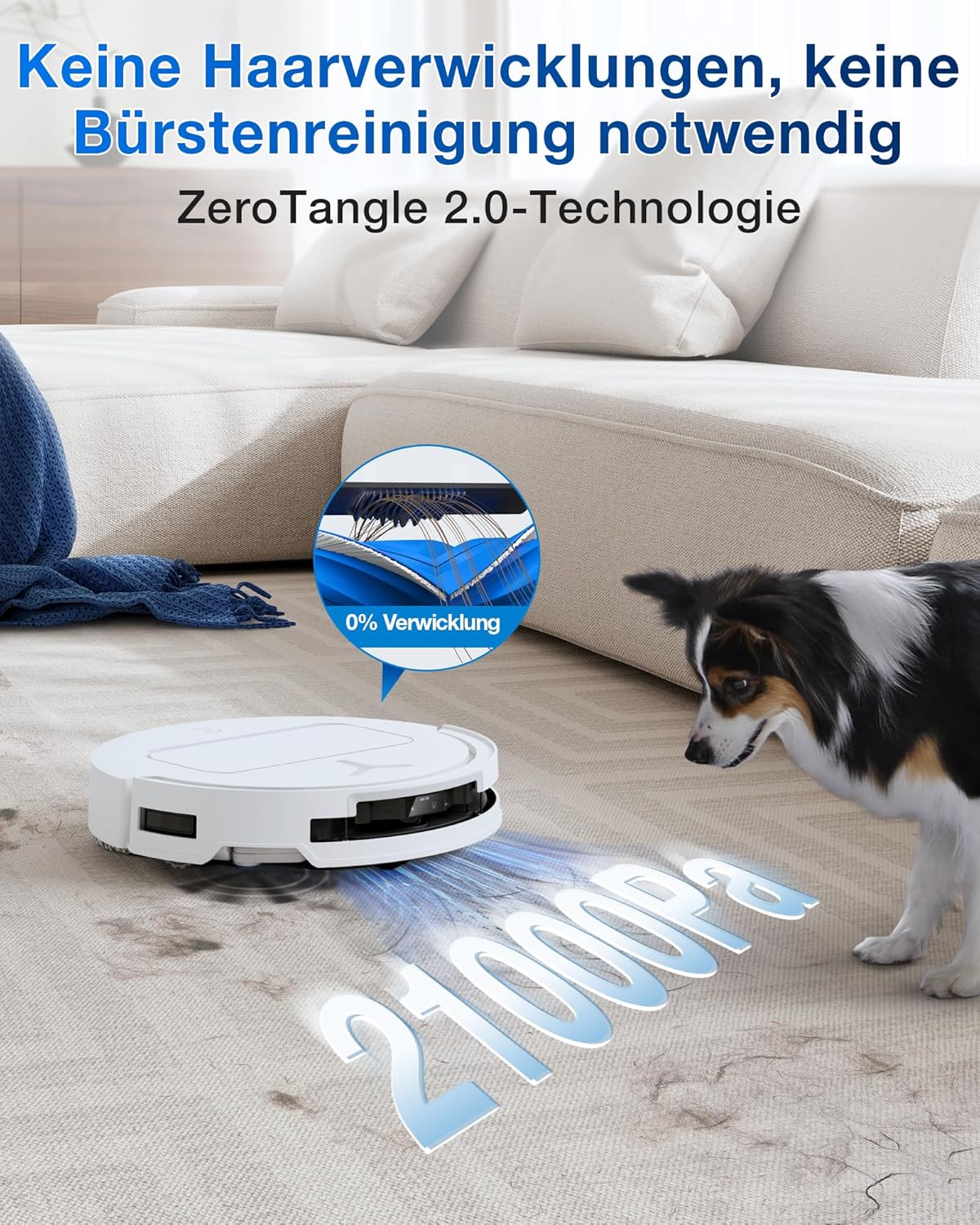 ECOVACS DEEBOT T50 Omni Gen2 Saugroboter mit Wischfunktion, 21.000 Pa, Ausziehbare Seitenbürste und Mopp, ZeroTangle 2.0, Moppwäsche mit 75°C heißem Wasser, All-in-One Station, ultradünn 81 mm, Weiß