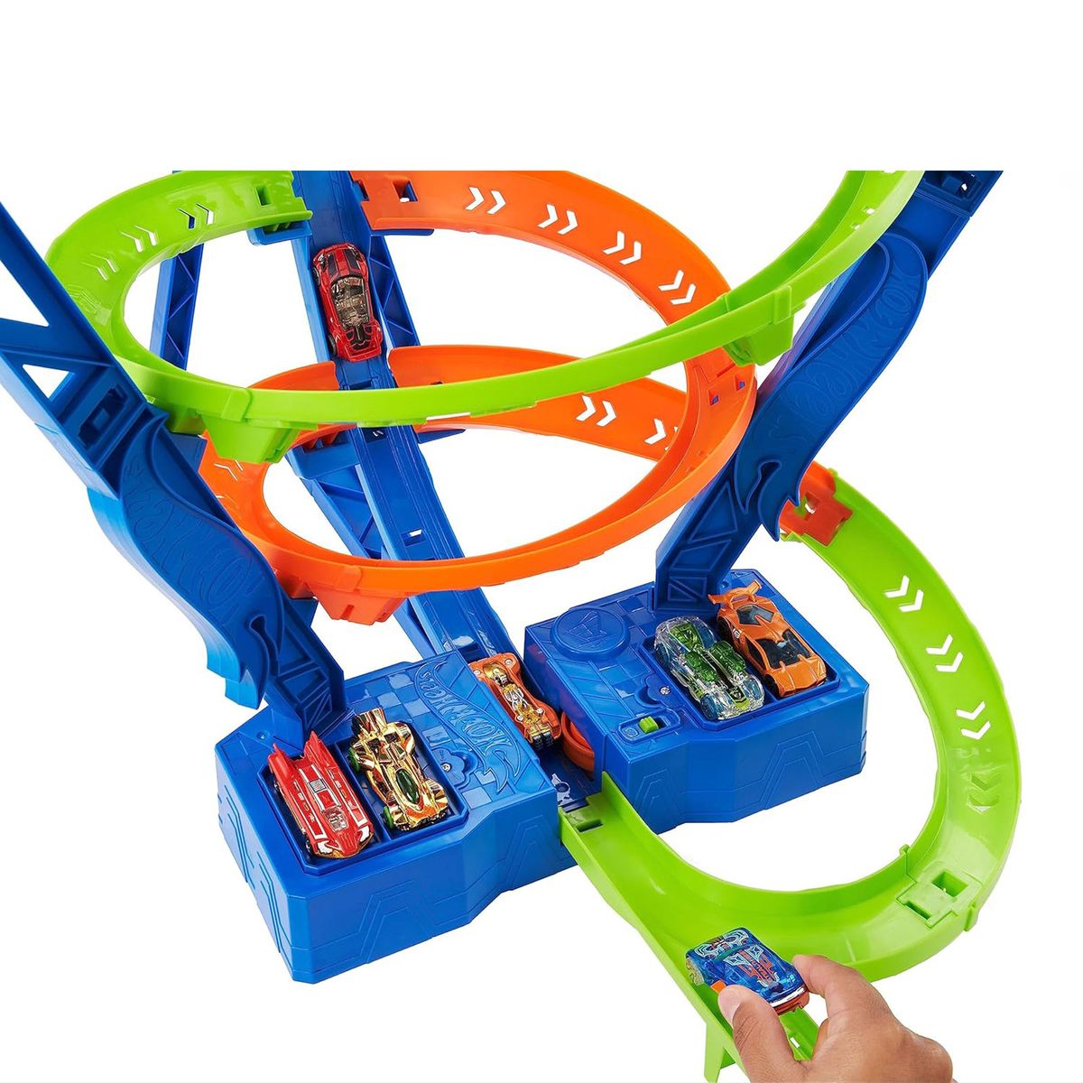 Mattel HJT51 - Hot Wheels - Action - Crash-Spirale, Spielset mit einem zufälligen Fahrzeug