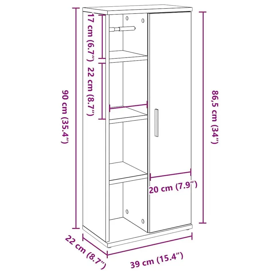 vidaXL - Kolomkast met rolhouder - Betongrijs - Bewerkt hout - 39x22x90 cm