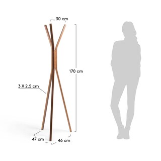 Kave Home Kleiderständer CHELSEY 47 x170 cm Kautschukholz massiv, braun