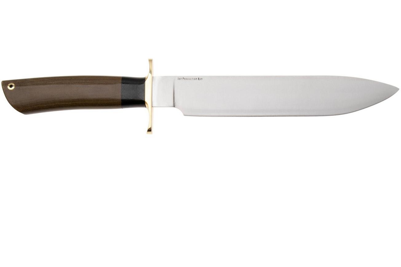 Bark River Mike Stewart Bowie Satin A2, Green Canvas Micarta, vaststaand mes