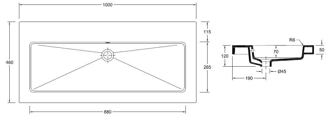 Mueller Single flat meubelwasbak 100x46cm zonder kraangat