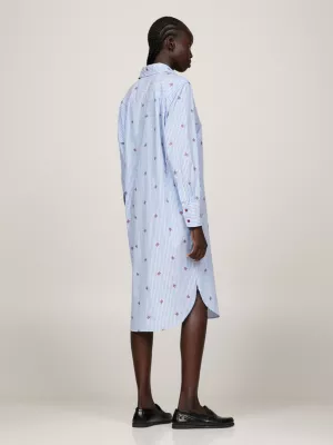 Vestido camisa oversized com monograma listrado