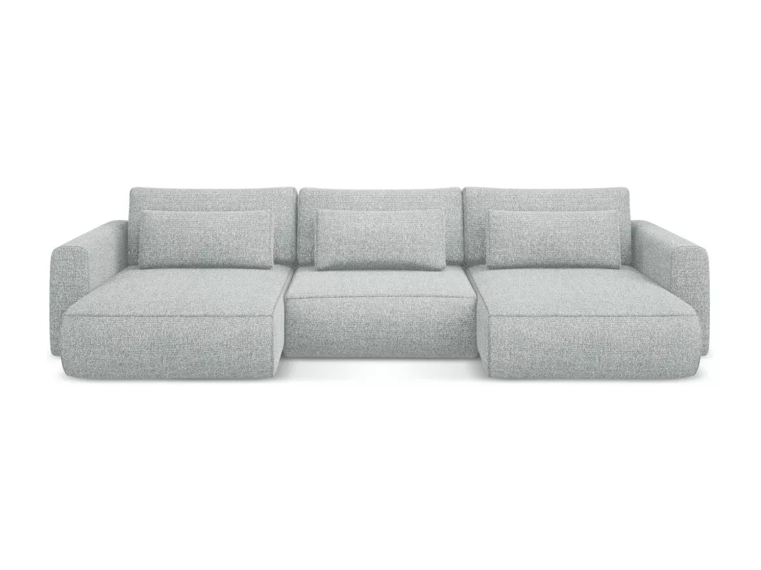 Canapé d'angle panoramique convertible en tissu texturé - argent - KAPUA