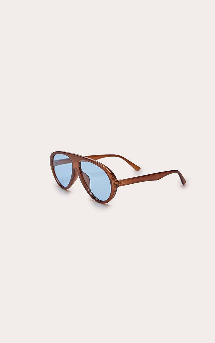 Marron Lunettes Aviateur Surdimensionnées À Monture Bleue Et Verres Teintés