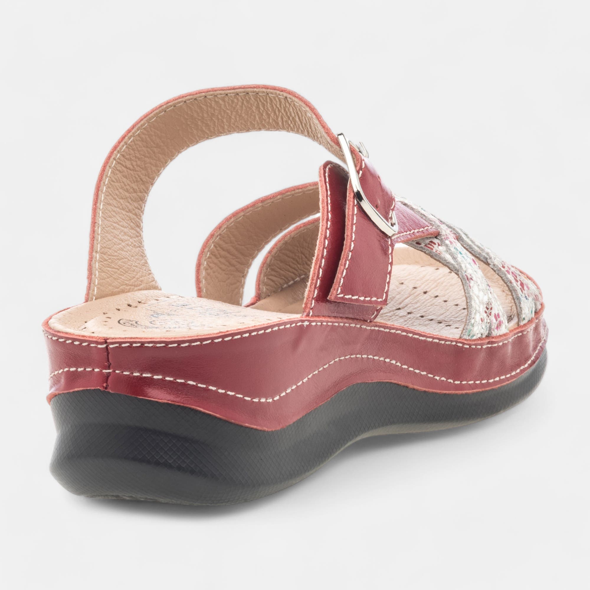 Nu-pieds confort Femme en cuir rouge
