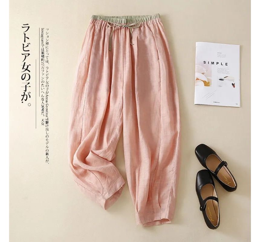 Lewwe - Cropped baggy broek met trekkoord en contrasterende rand