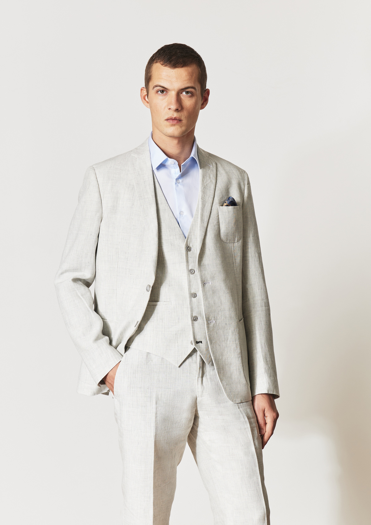 Veste coordonnable Slim en lin gris perle Prince de Galles