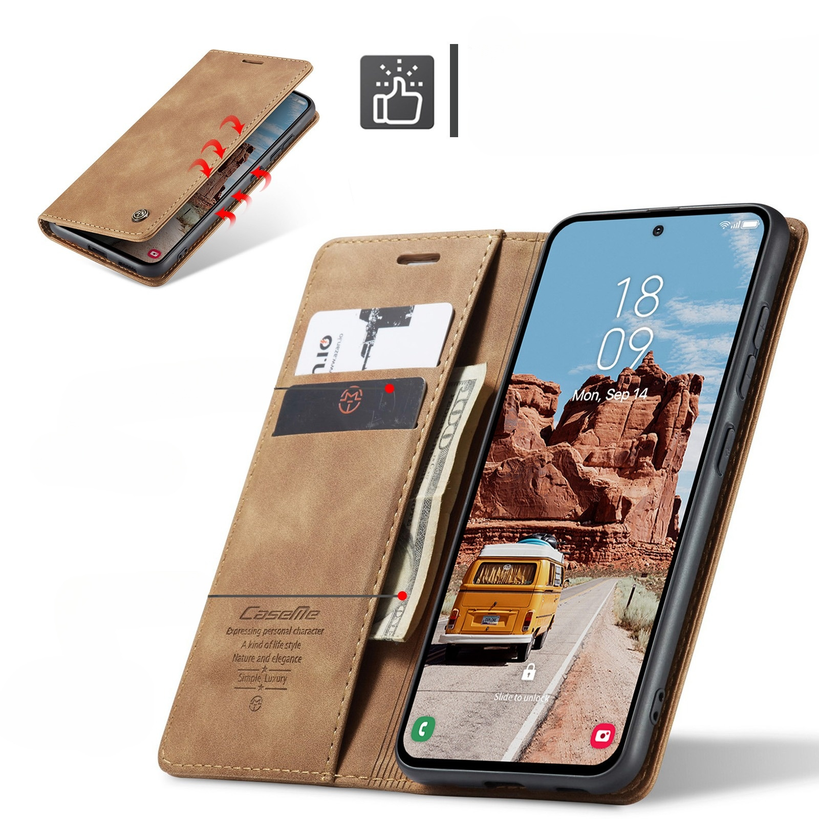 Samsung Galaxy S25 FE Leder Tasche Flip Wallet Etui mit Kartenfächern - Hellbraun