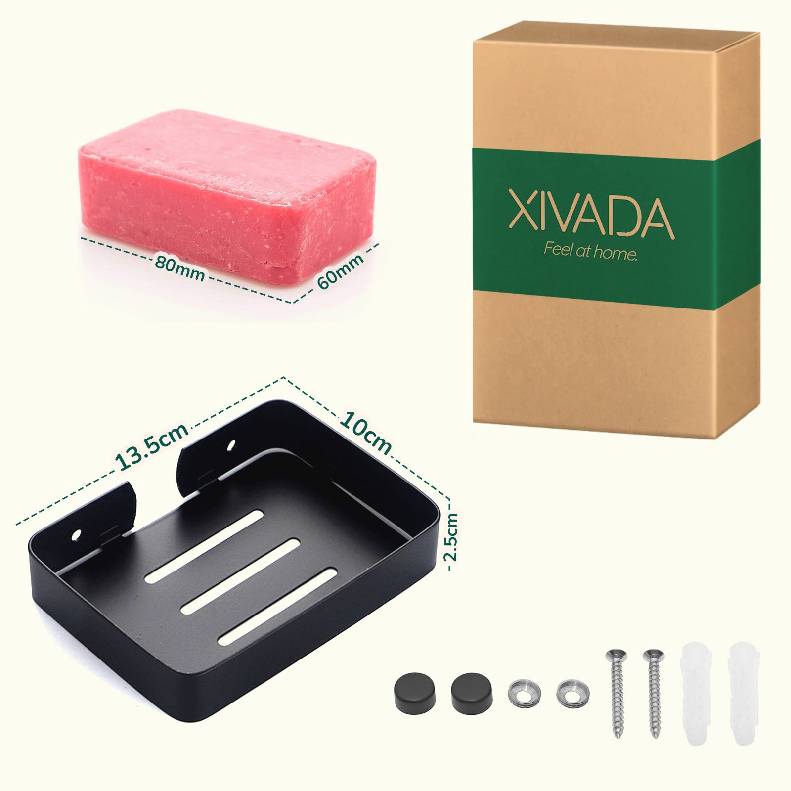 XIVADA Zeepbakje Sapo - Rvs - Inclusief schroefset - Hangend - Zwart