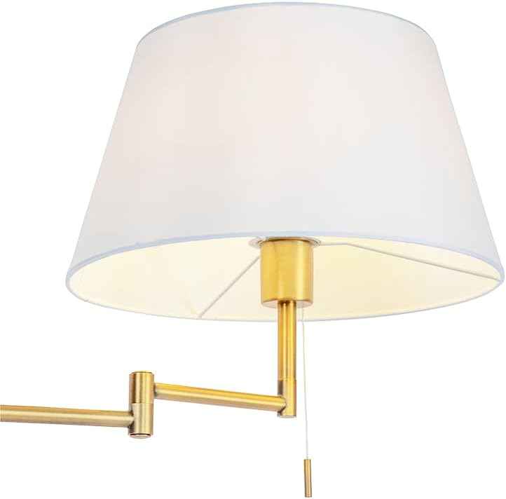 Qazqa - Modern Stehlampe Bronze mit weißem Schirm und verstellbarem Arm - Ladas Deluxe I Wohnzimmer I Schlafzimmer - Textil Rund - LED geeignet E27