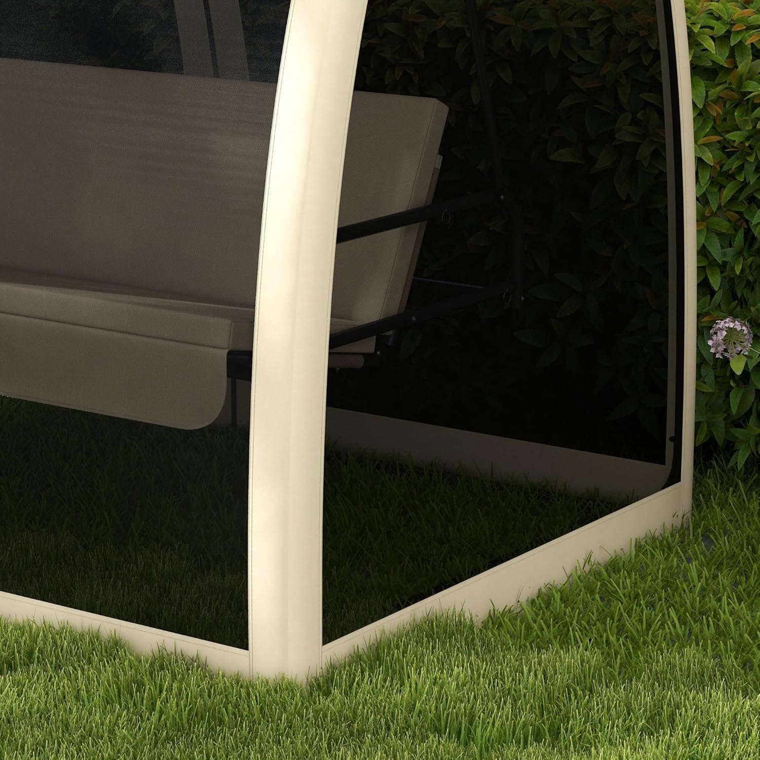 Outsunny 2 in 1 Hollywoodschaukel mit Liegefunktion 3-Sitzer Gartenschaukel mit Baldachin, Mückennetz, Schaukelbank belast bis 300kg, Gartenliege für Garten, Terrasse, 240 x 140 x 197 cm, Kaffee