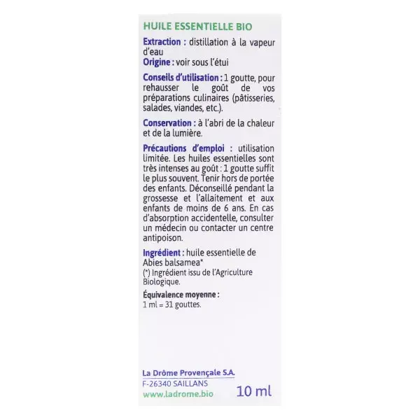 Óleo Essencial de Abeto Balsâmico Orgânico Ladrome 10ml