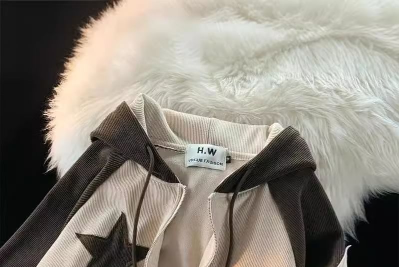 Rosesand - Hoodie met lange mouwen, rits, kleurblok, sterrenpatchwork