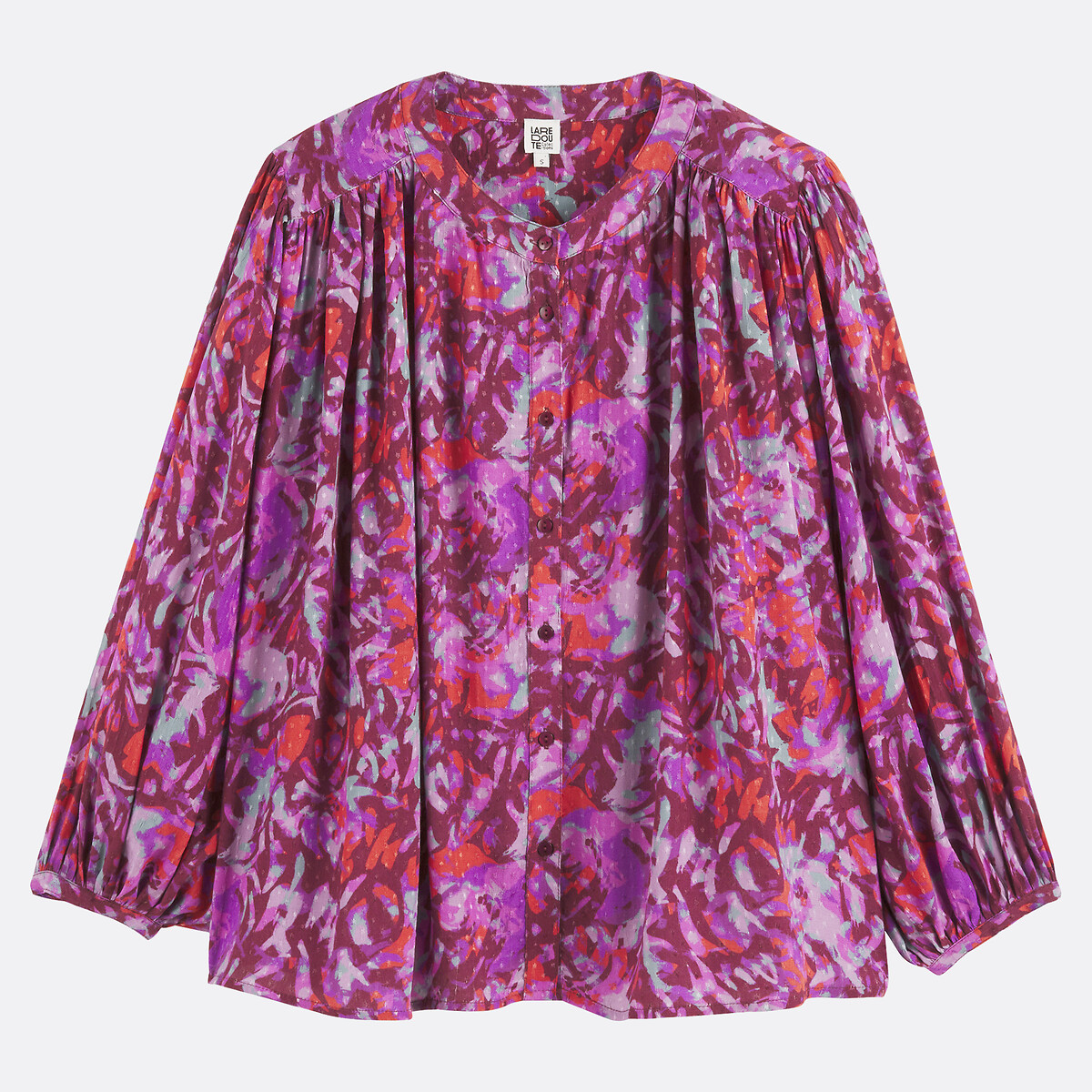 COLEÇÃO LA REDOUTE<br>Blusa com gola mandarim e estampa floral, mangas 3/4