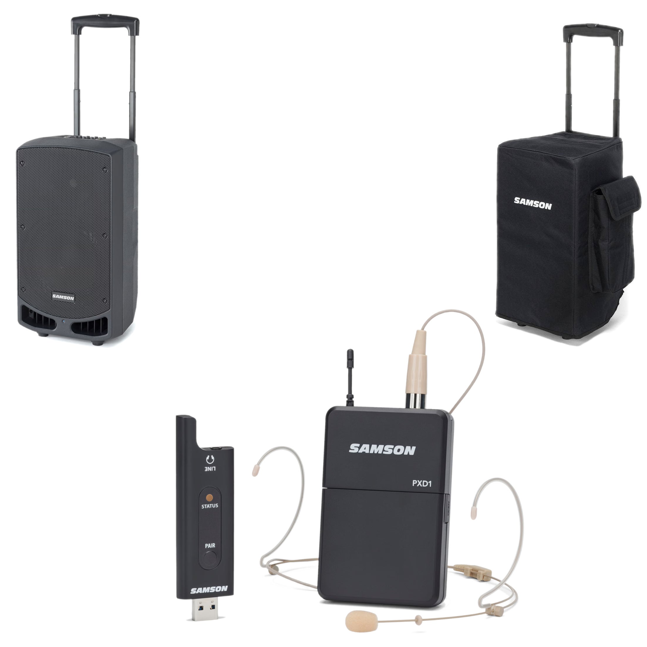 Samson Expedition XP310w accuspeaker + draadloze headset mic + hoes
