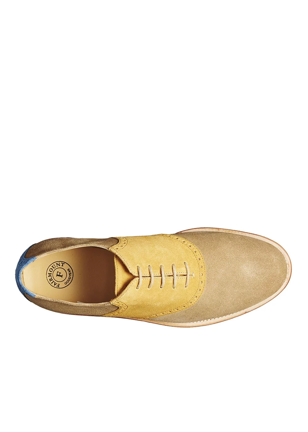 BUCK VELOURS BEIGE CUIR JAUNE ET BLEU