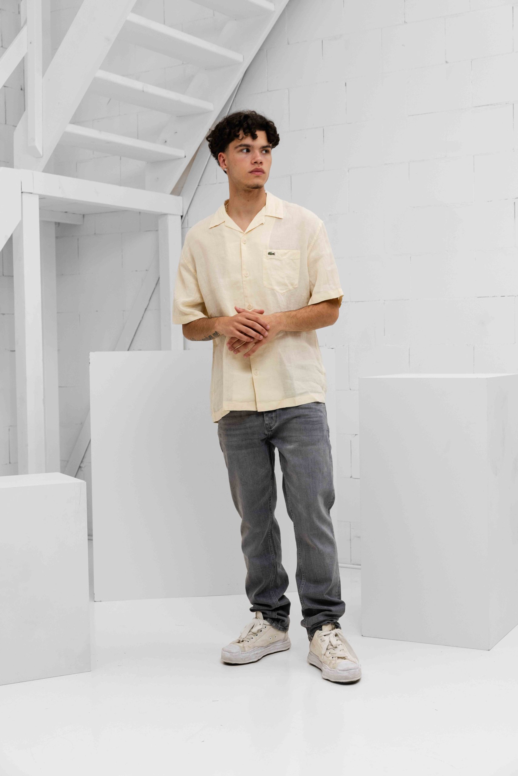 Lacoste Relaxed Fit Linnen Overhemd Heren Beige