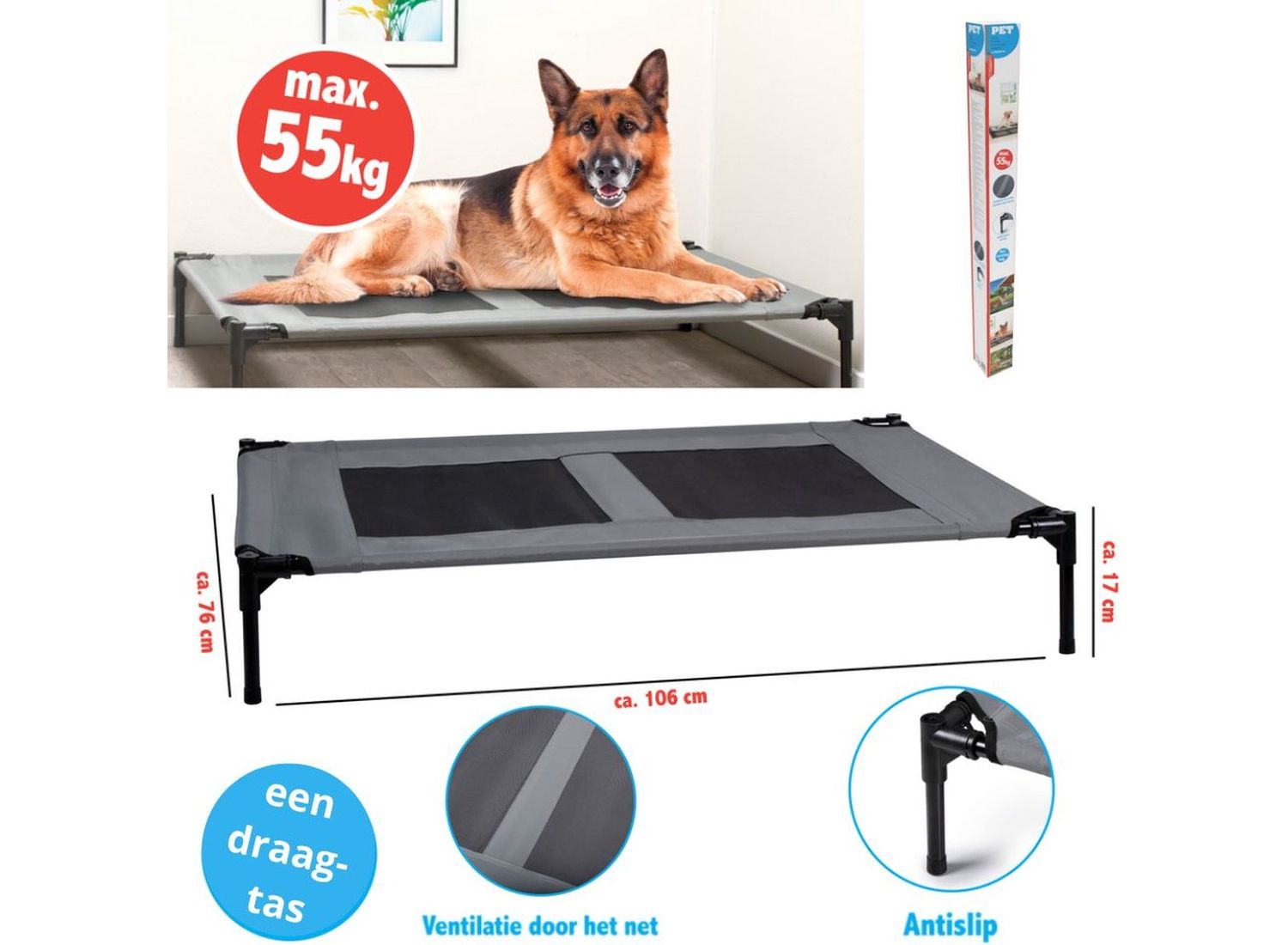 Maxxpro 106 x 76 x 17 cm hondenbed op pootjes - Black