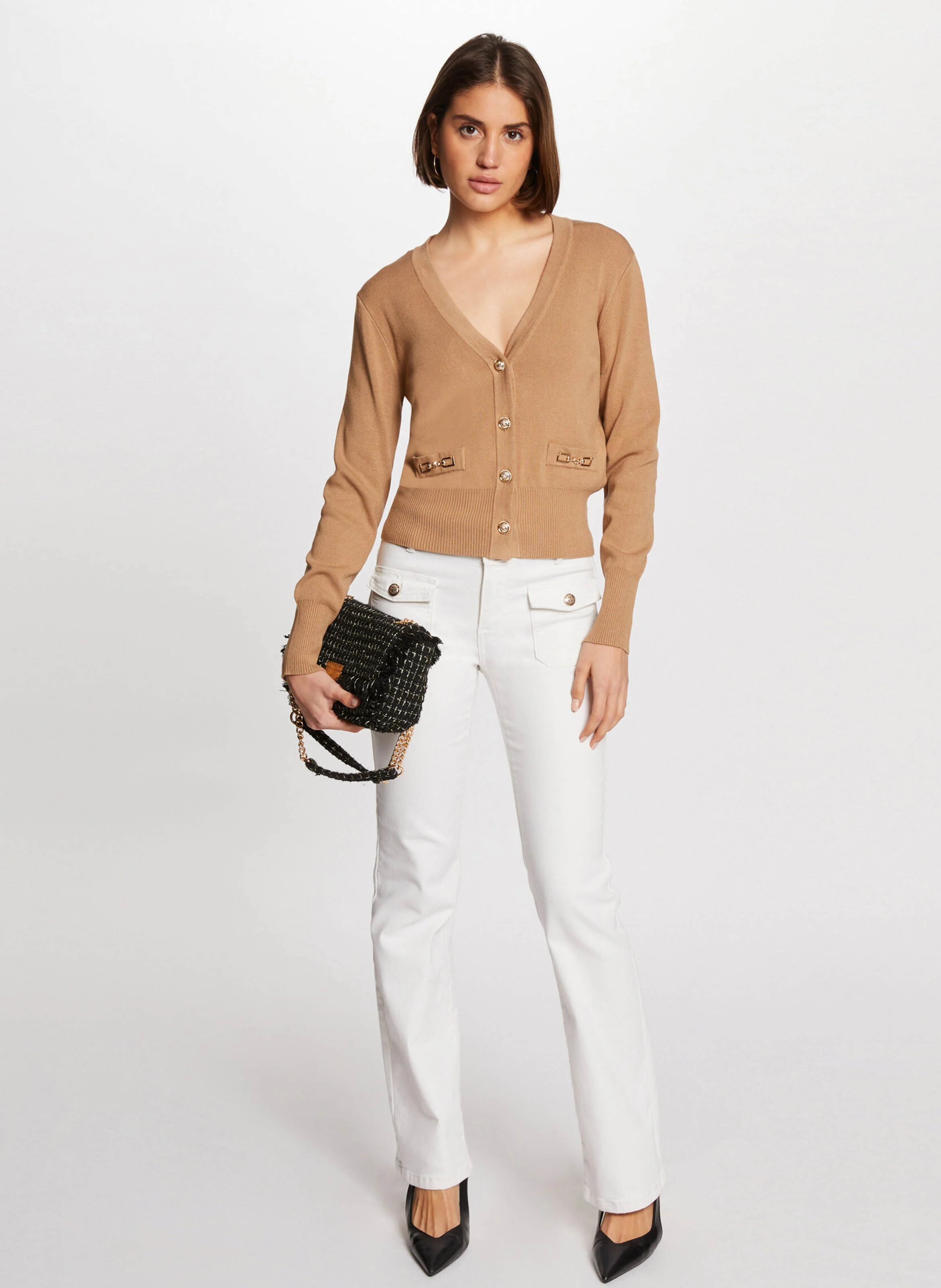 MGAYA - Gilet droit manches longues boutonné | Marron