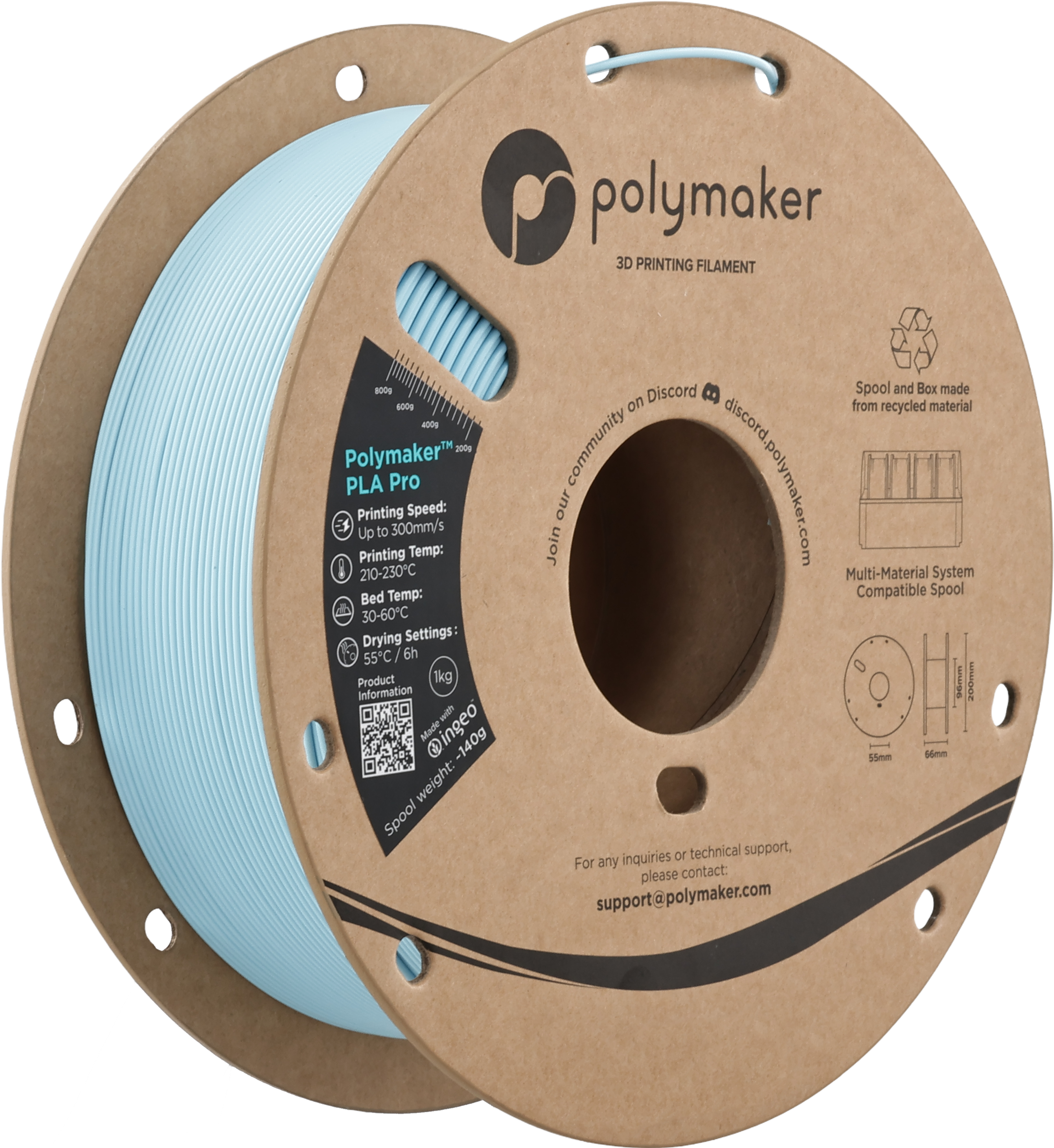 Polymaker  PLA Pro Light Blue, 1,75 mm / 1000 g    Neue, verbesserte Formulierung: Hochleistungs-High Speed-PLA in Light Blue