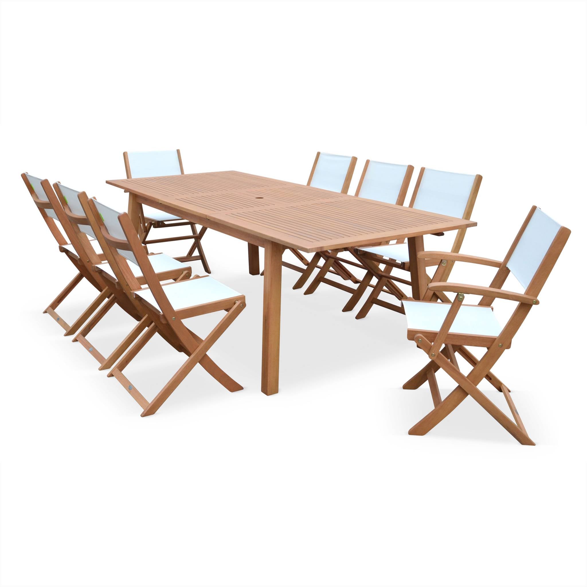 sweeek - Uitschuifbare houten tuintafel, 8 stoelen