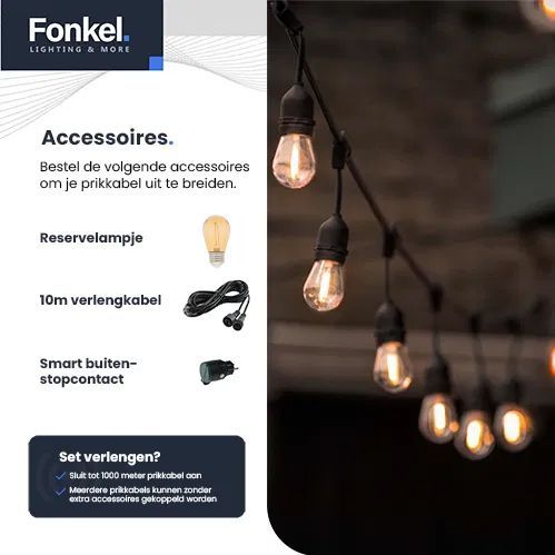 50m Arena LED Prikkabel - IP65 Lichtsnoer Buiten - koppelbaar - Lampjes Slinger - inclusief 50x E27 lampen - Eco - Incl. Stekker
