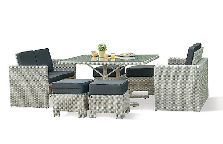 Salon de jardin bas Océane résine tressée crème DCB Garden 8 personnes