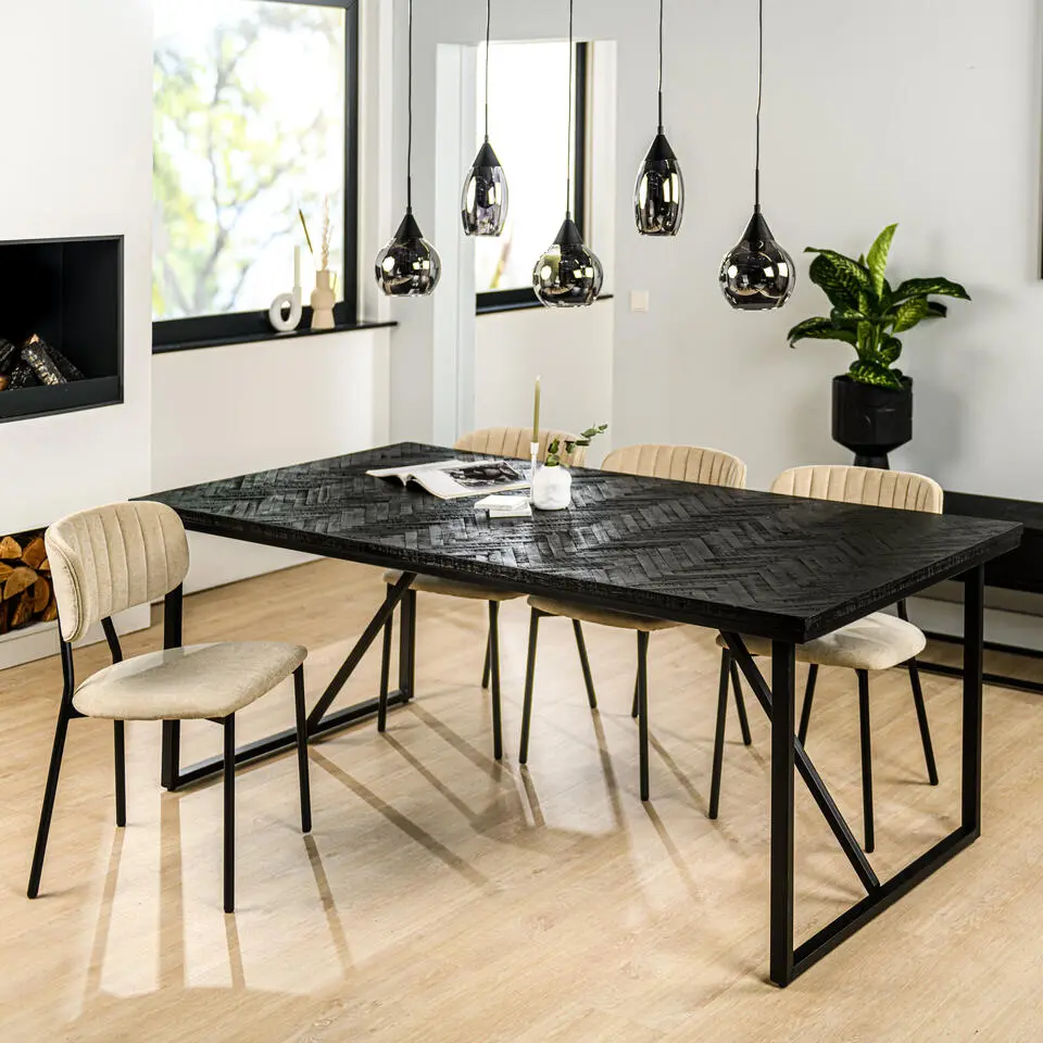 Eettafel Visgraat - Zwart - 160x90x76cm - Tafel Amir