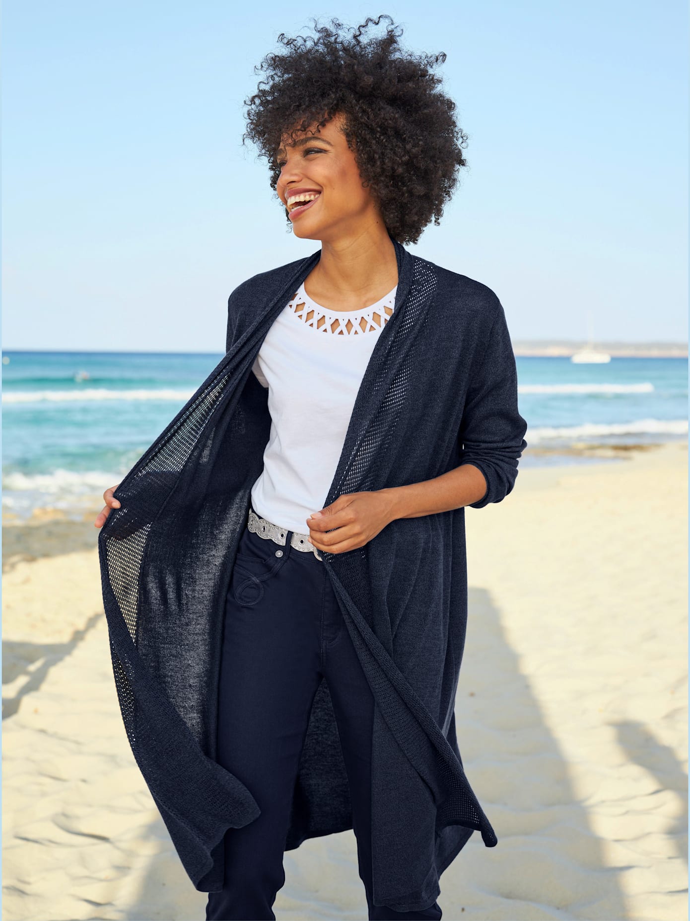 Manteau en tricot coupe dissimulante avec col châle