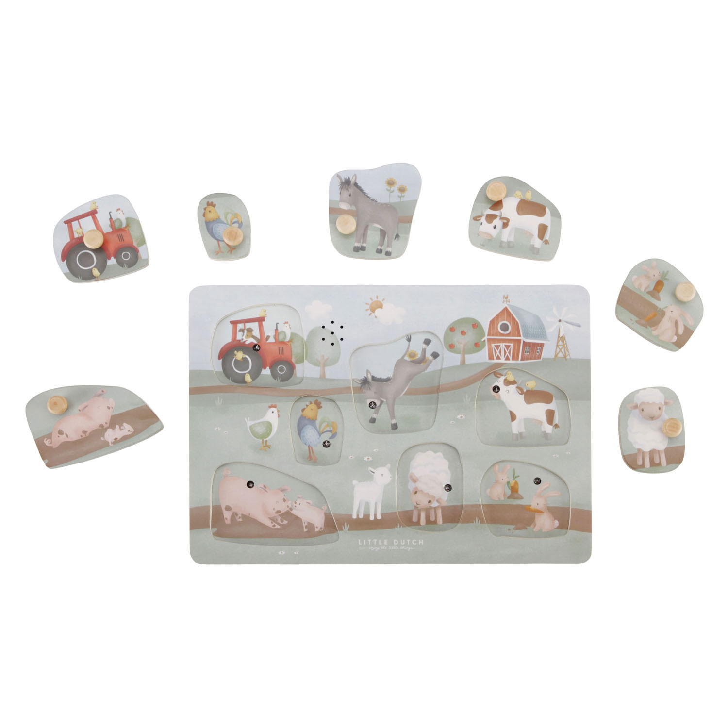 Little Dutch Houten Geluiden Noppenpuzzel Little Farm FSC, 7st.