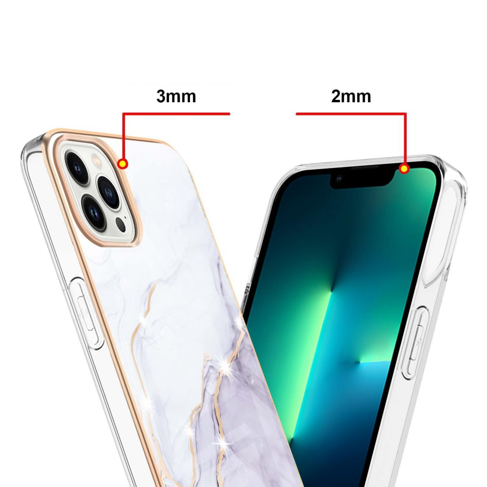 iPhone 14 Pro Gummi Case Hülle Galvanisierter Rahmen Marble Marmor Design - Lila / Roségold