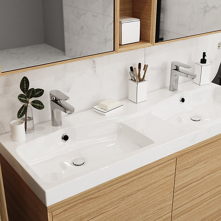 Plan double vasque en résine blanc GoodHome Mila 120 cm