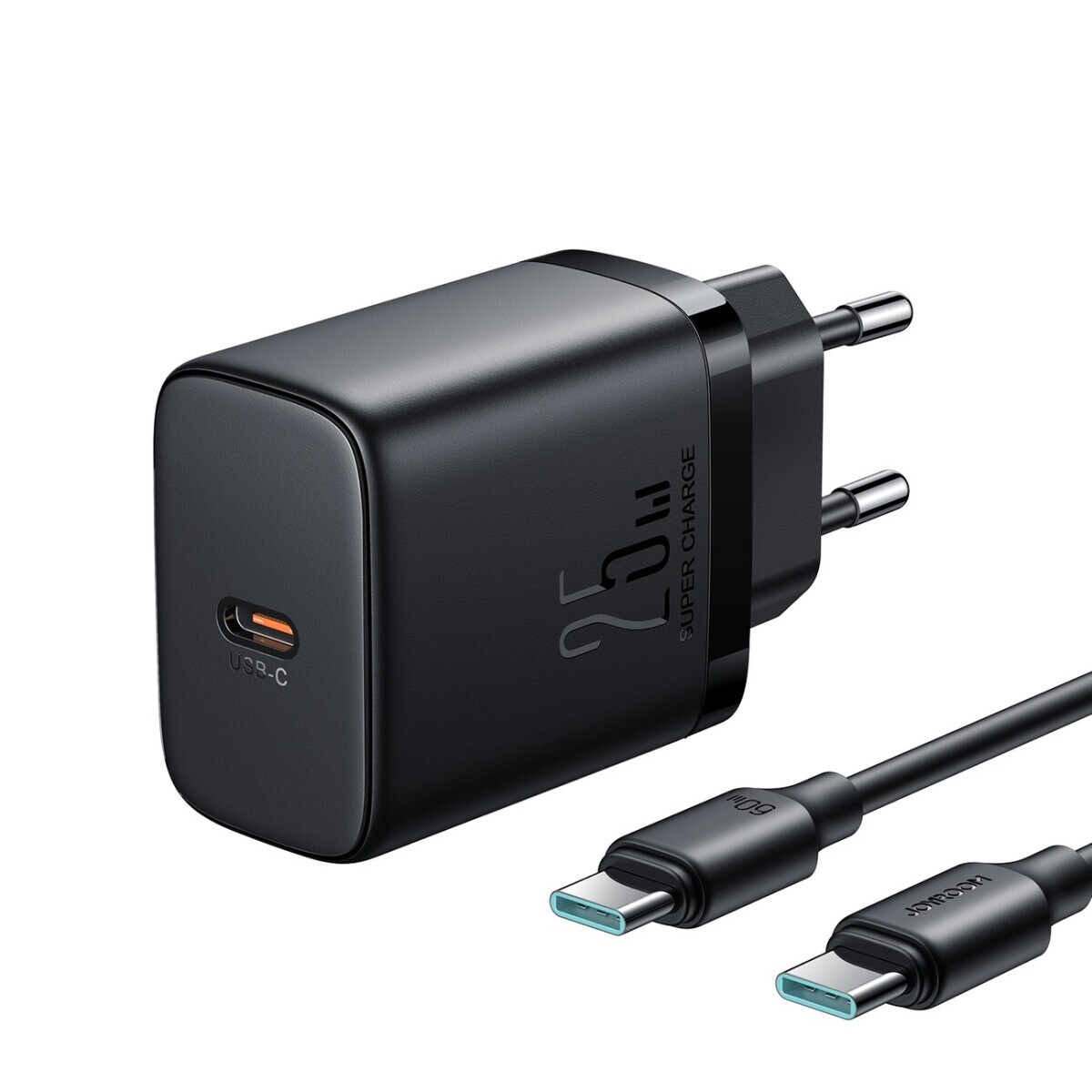 Schnellladegerät mit einer Leistung von bis zu 25 W + USB-C / USB-C