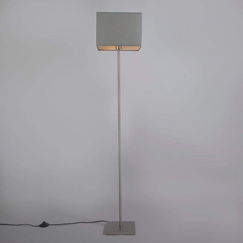 QAZQA - Moderne vloerlamp grijs - VT 1 I Woonkamer I Slaapkamer - Staal Vierkant I Langwerpig - LED geschikt E27