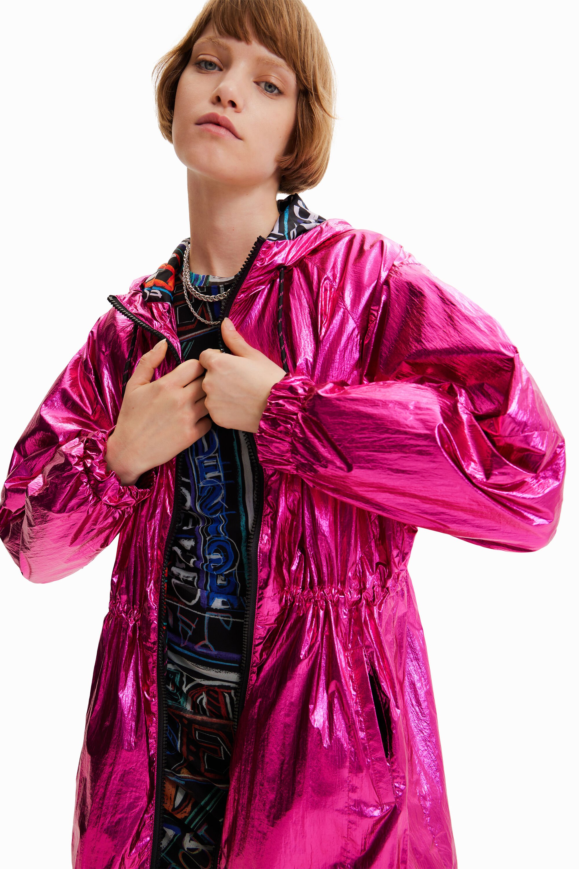 Parka métallisée à capuche