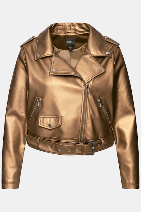 Bikerjacke, Lederoptik, Reverskragen, asymmetrisch