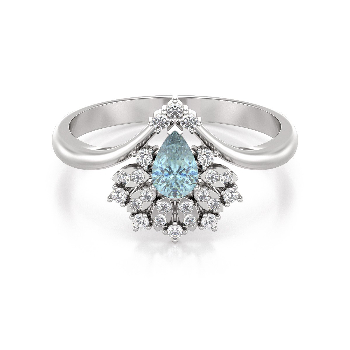 Bague ADEN Or 585 Blanc Aigue-Marine et diamants 3.6grs